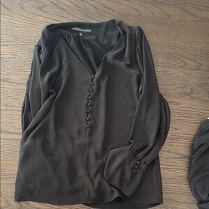 White House Black Market Black Long Sleeve Buttoned Blouse